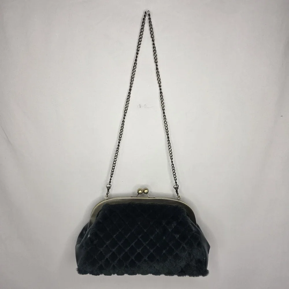 Patricia Nash Gisele Green Leather & Faux Fur Clutch Crossbody Frame Purse NWOT‎